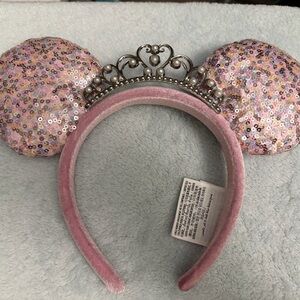 Disney Pink Sequin Mouse Ear Headband with Silver Tiara Accent